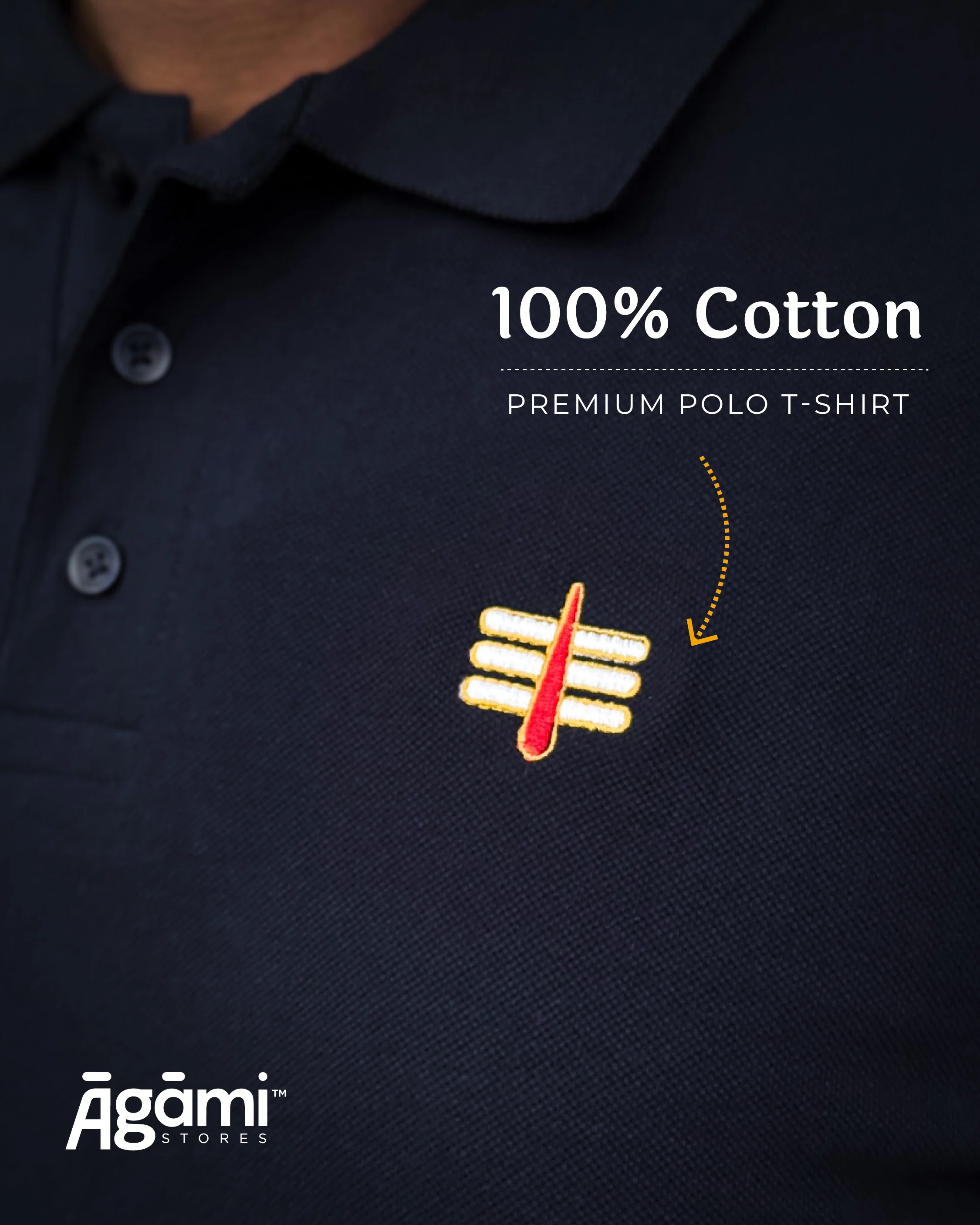 Mahakal Tilak Polo Neck T-shirt - Navy Blue | Regular Fit - Image 3