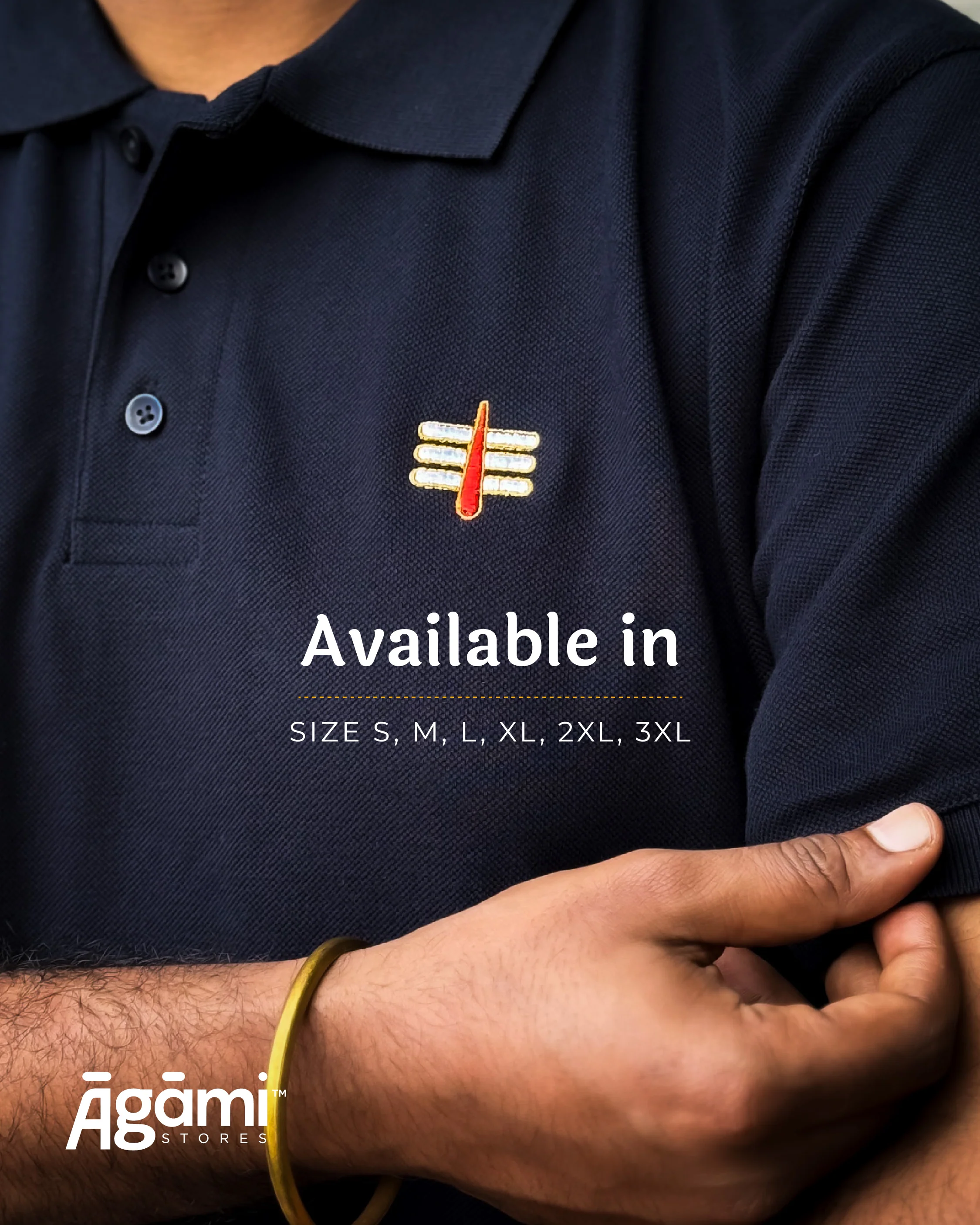 Mahakal Tilak Polo Neck T-shirt - Navy Blue | Regular Fit - Image 4