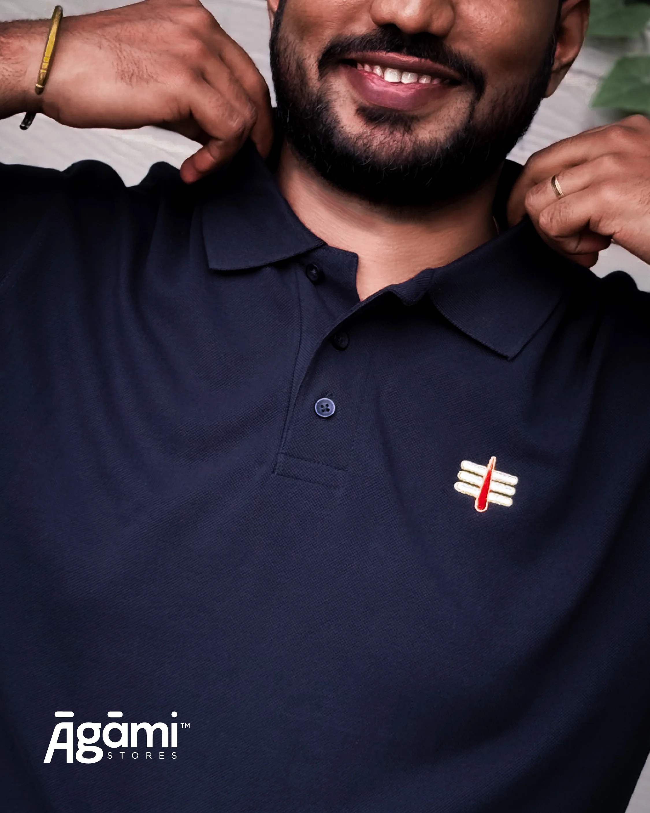Mahakal Tilak Polo Neck T-shirt - Navy Blue | Regular Fit - Image 5