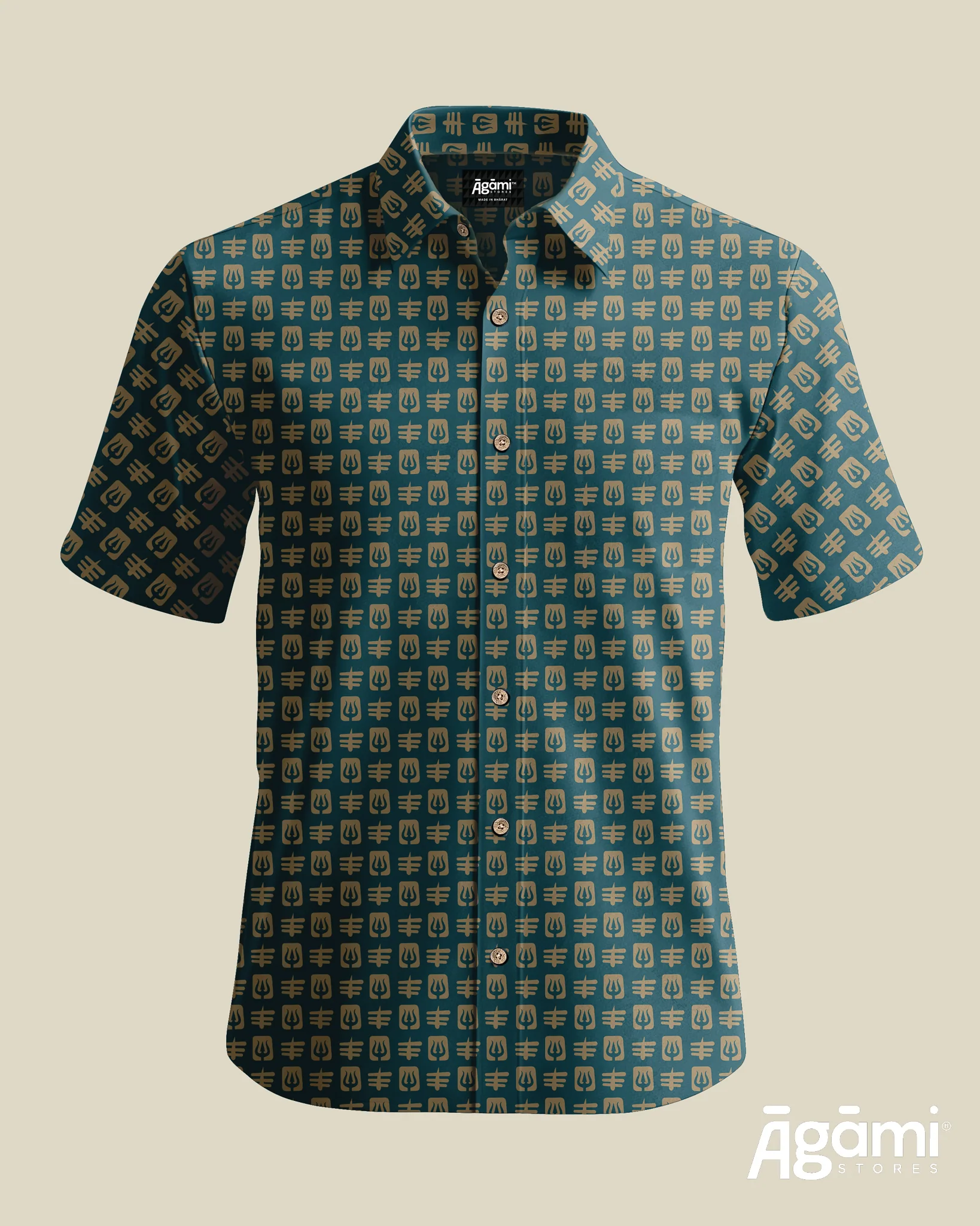 Printed Shiva Shirt - Slim Fit Half Sleeves Shirt | Teal Blue - Image 5