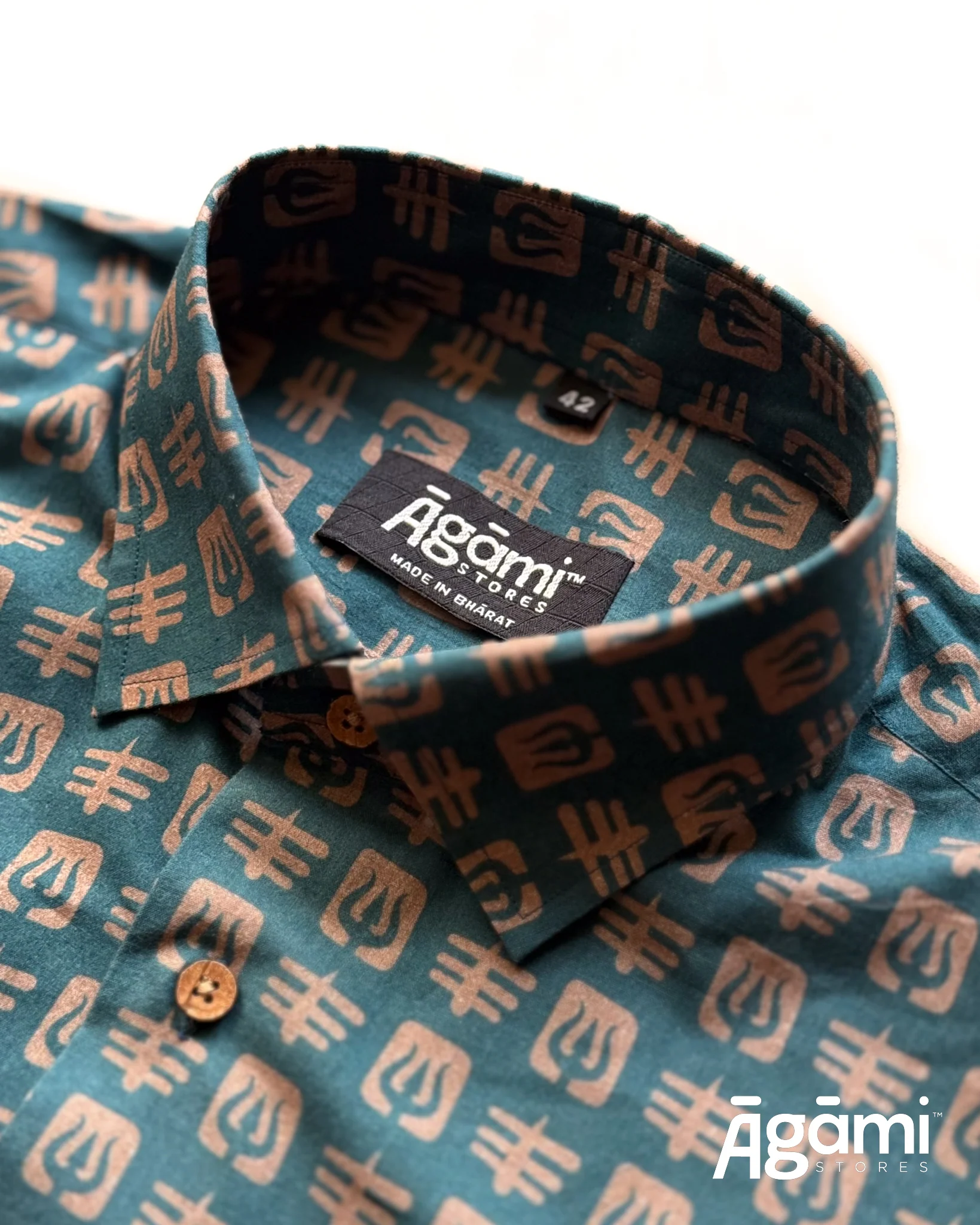 Printed Shiva Shirt - Slim Fit Half Sleeves Shirt | Teal Blue - Image 8