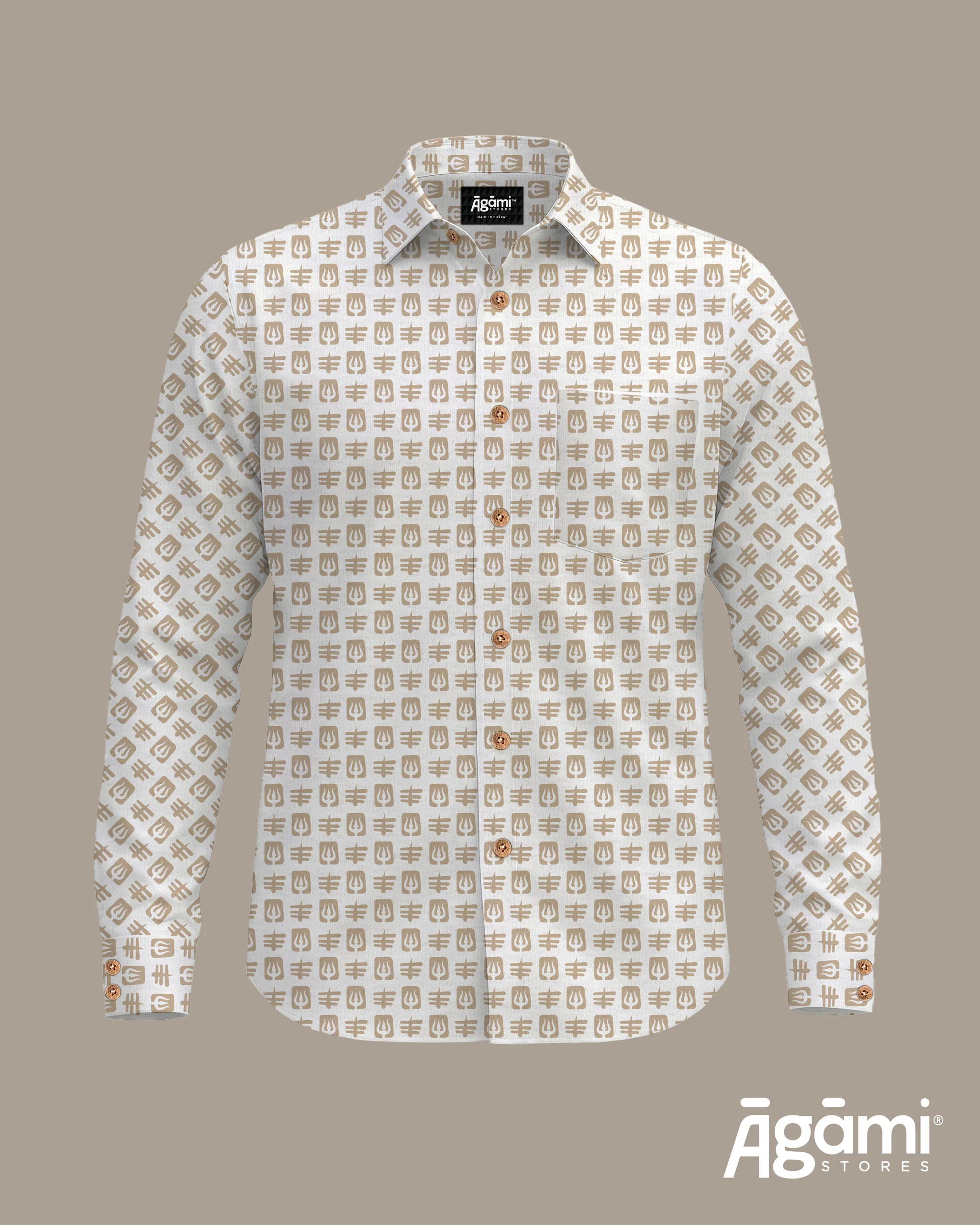 Printed Shiva Shirt - Slim Fit Full Sleeves Shirt | White - Image 4
