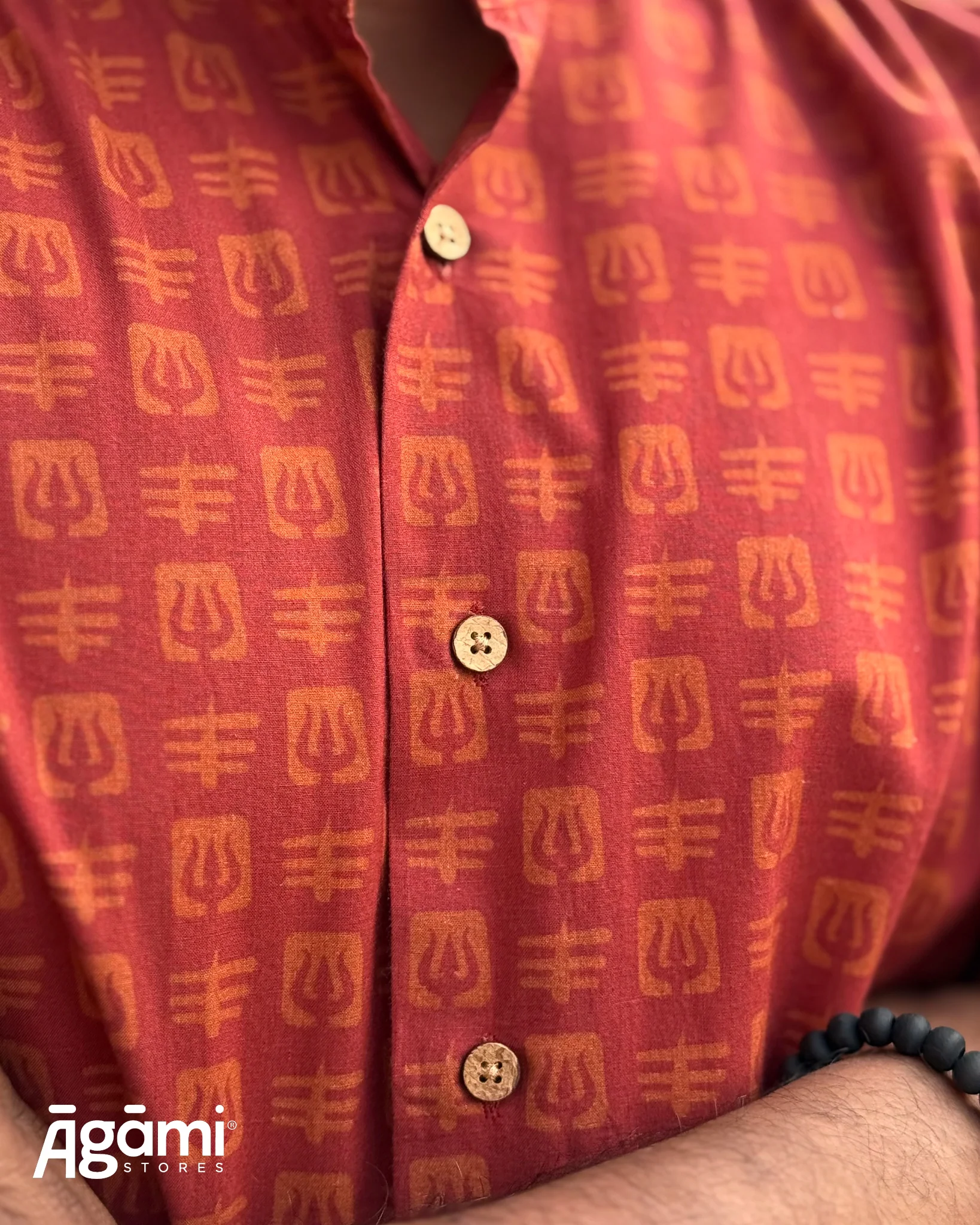 Printed Shiva Shirt - Slim Fit Full Sleeves Shirt | Maroon - Image 3
