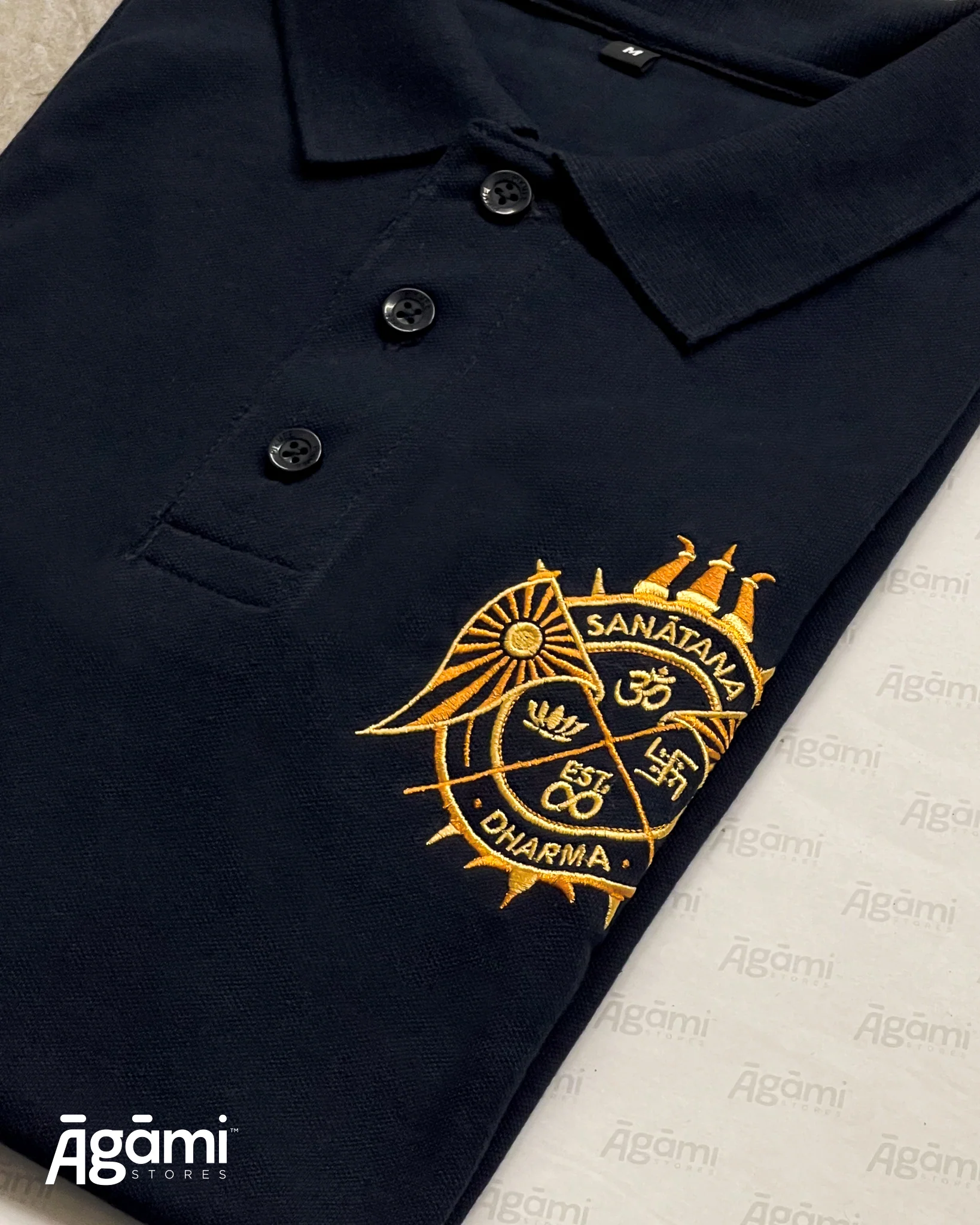 Sanātana Dharma Polo Neck Tshirt | Navy Blue - Image 5