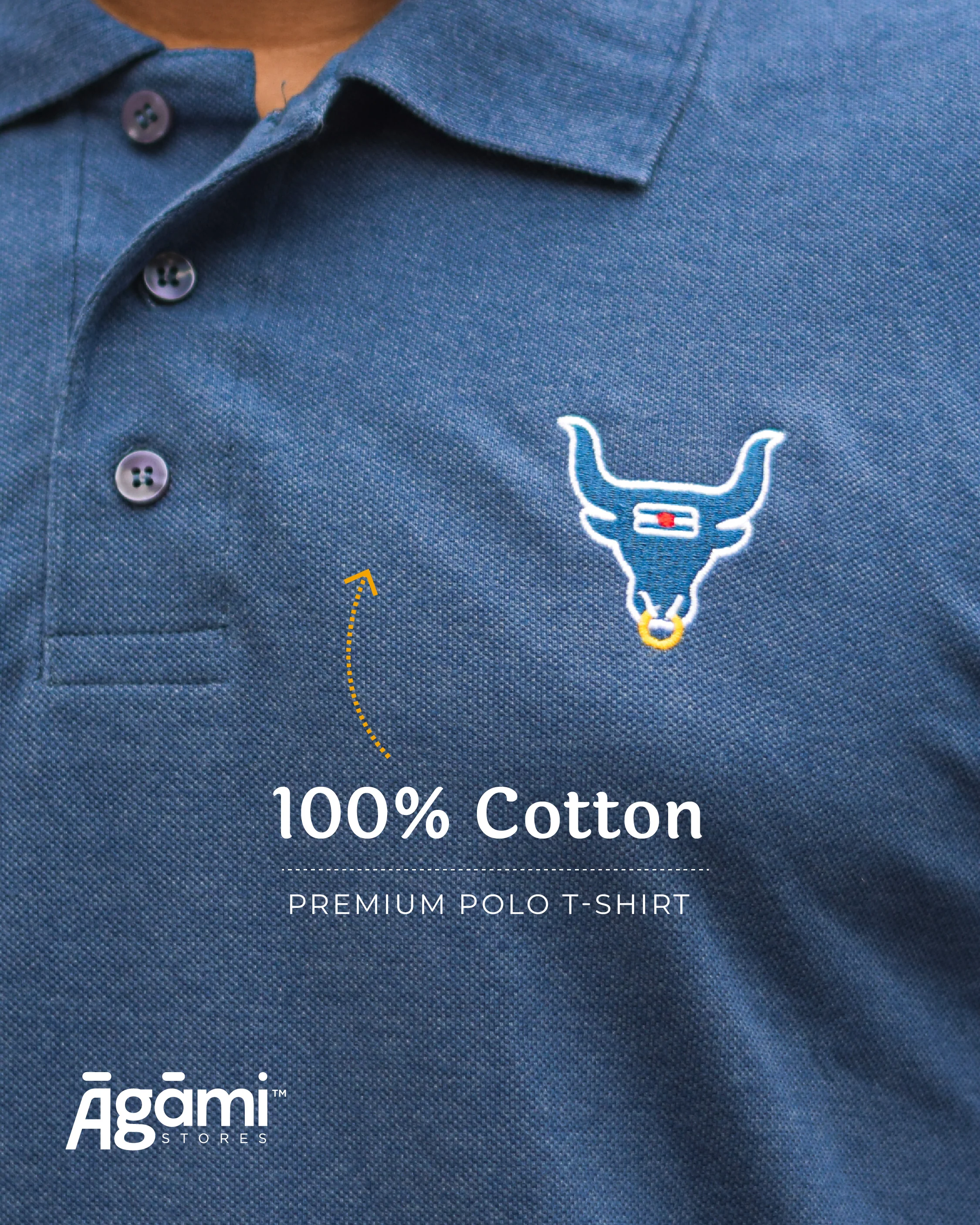 Shiva Nandi Polo Neck Tshirt - Denim Blue | Regular Fit - Image 3