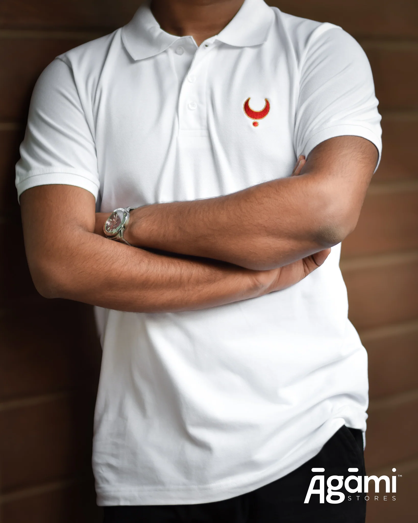 Chhatrapati Shivaji Maharaj Chandrakor Tilak Polo Neck Tshirt -Regular Fit | White - Image 3