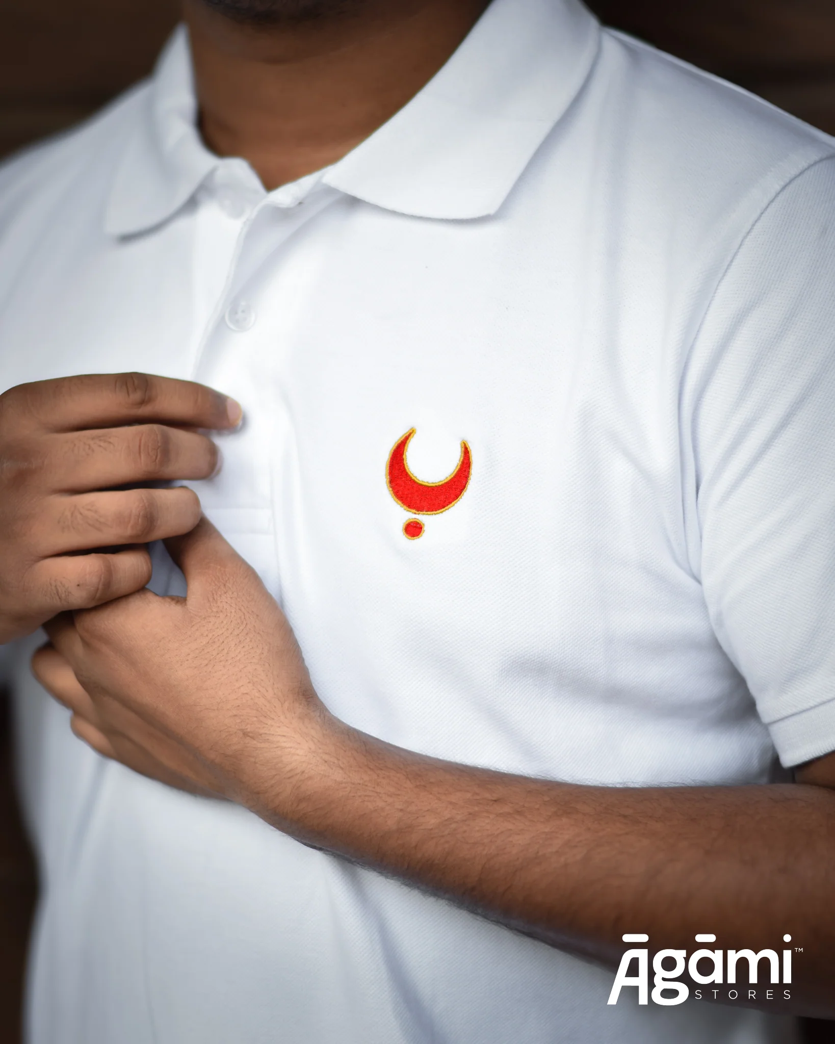 Chhatrapati Shivaji Maharaj Chandrakor Tilak Polo Neck Tshirt -Regular Fit | White - Image 5
