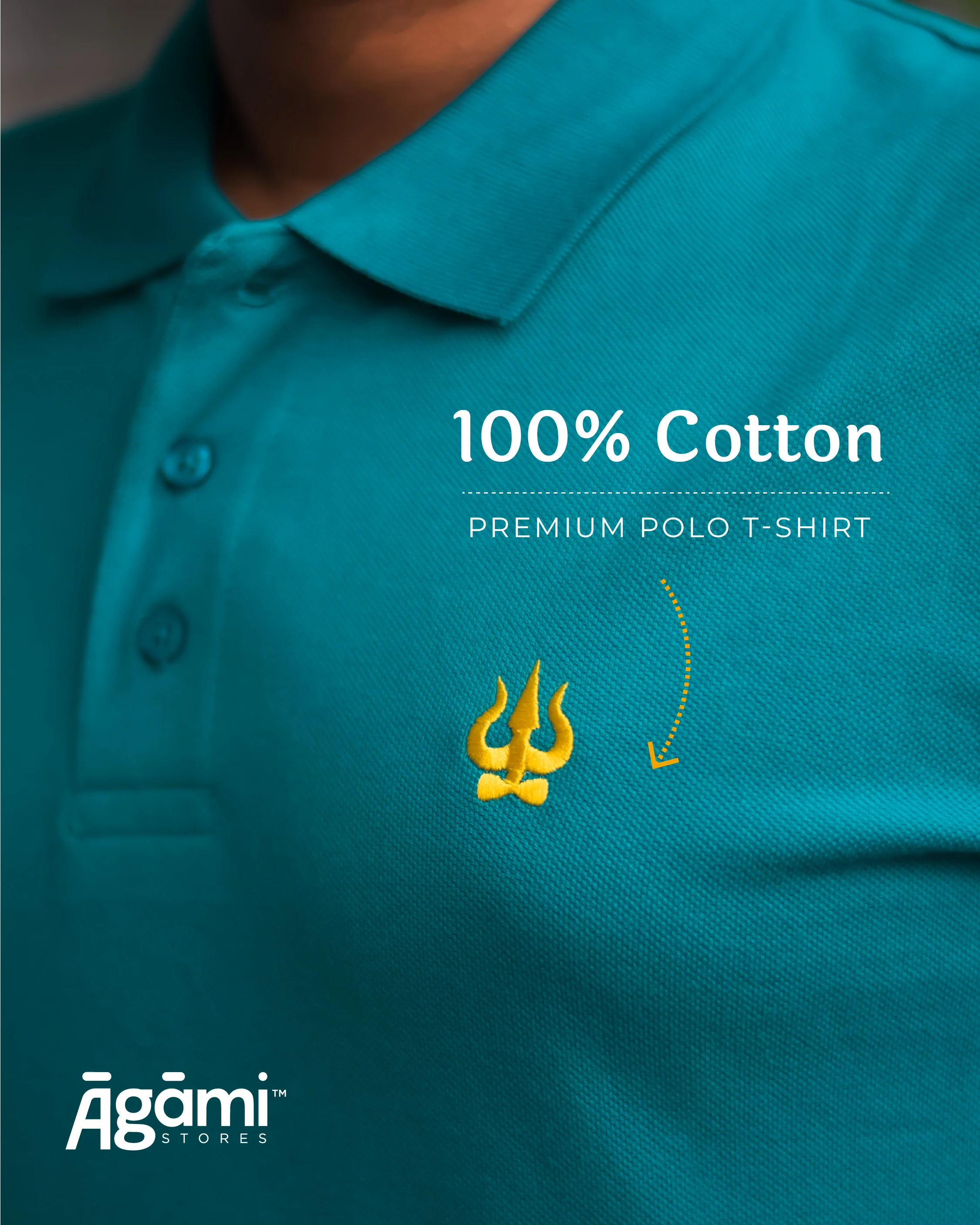 Trishul Polo Neck - Teal Blue | Regular Fit - Image 3