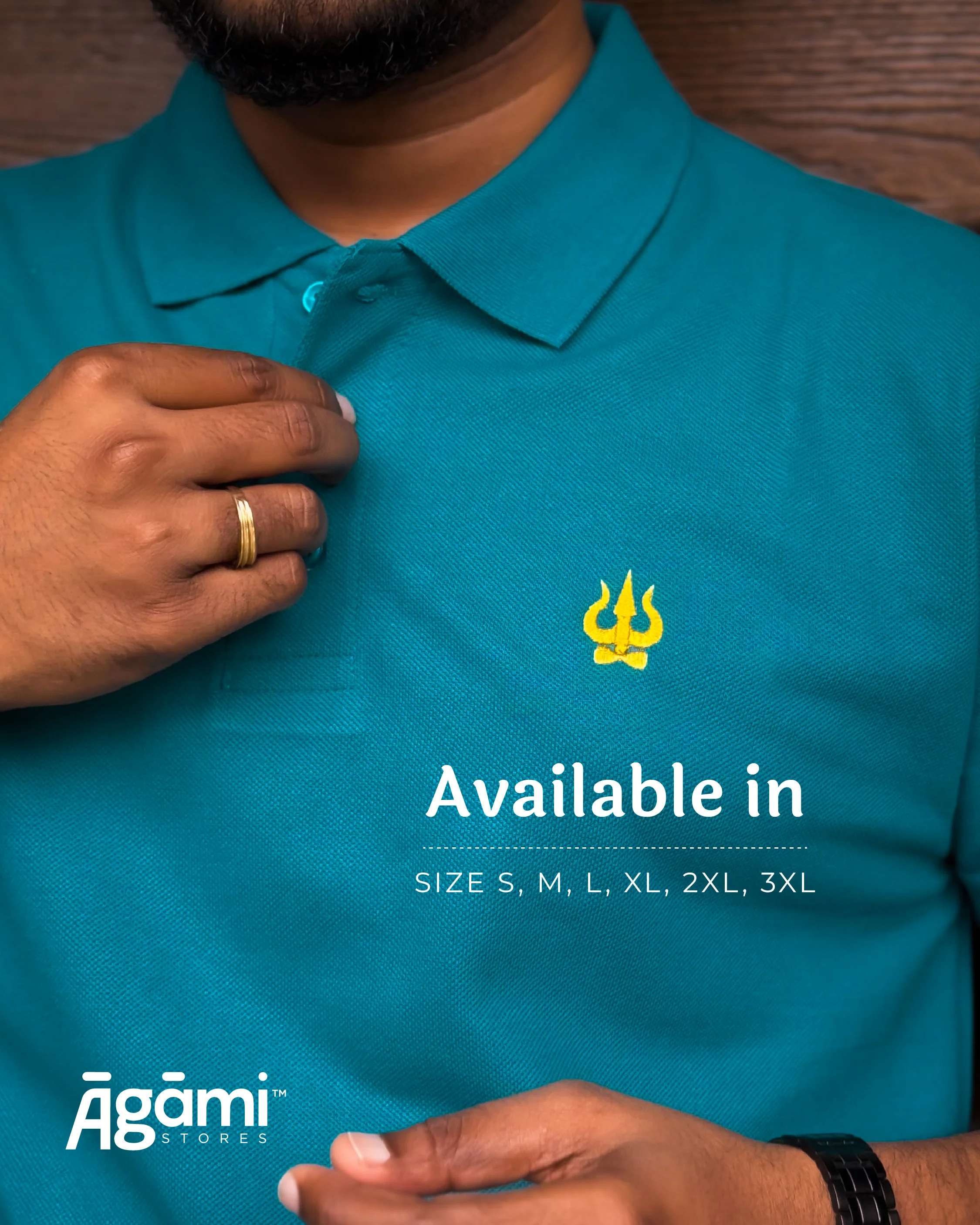 Trishul Polo Neck - Teal Blue | Regular Fit - Image 4